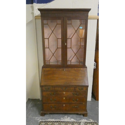 465 - George III style composite bureau bookcase the bookcase top with geometric frieze above two astragal... 