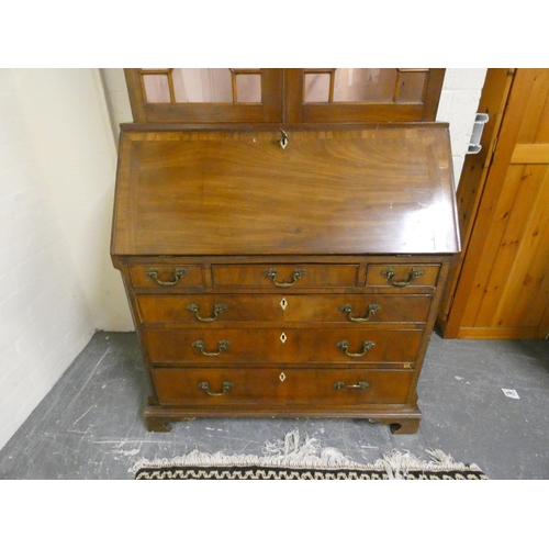 465 - George III style composite bureau bookcase the bookcase top with geometric frieze above two astragal... 