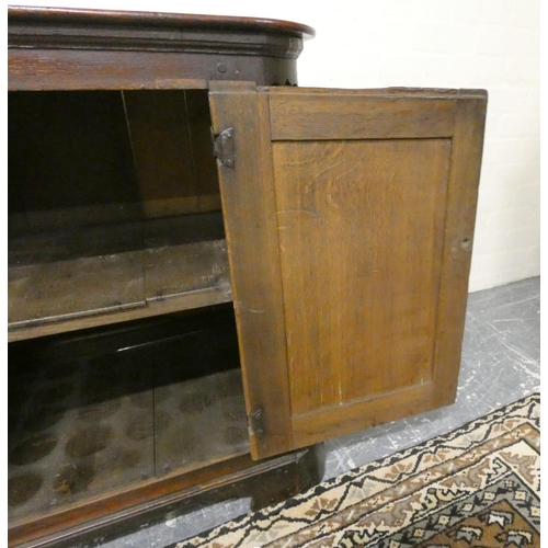 469 - Antique 18th century style oak dresser base with three central drawers flanked by cupboard doors, on... 