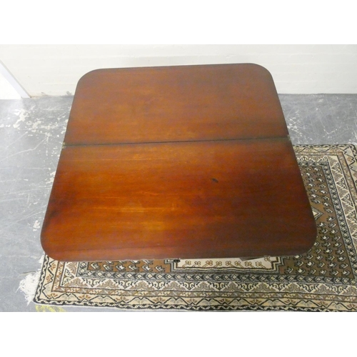 470 - Georgian inlaid mahogany tea table with fold over top above small drawer on tapered supports 75cm hi... 