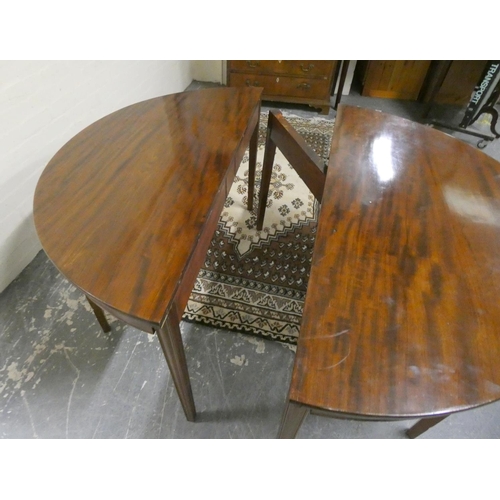 472 - 19th century mahogany D end dining table comprising of two demi-lune end sections with two extending... 