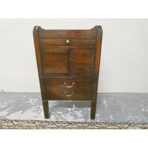 473 - George III inlaid gentleman's mahogany night stand with shaped gallery top above single drawer and c... 