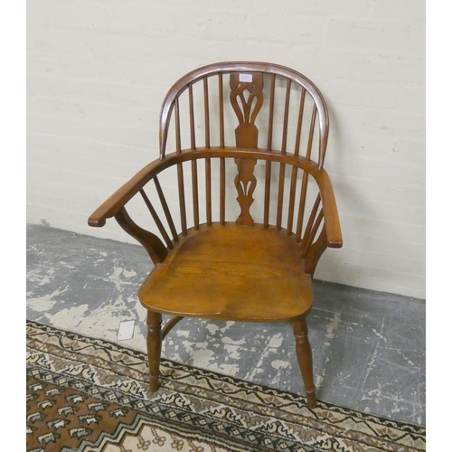 477 - Victorian style yew and elm Windsor chair with hoop frame and spindle supports on turned legs with a... 