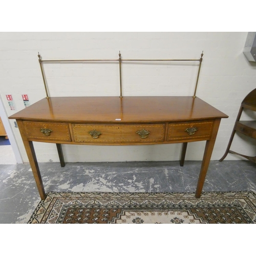 483 - 19th century George III style inlaid mahogany serving table with brass gallery rail and large centra... 