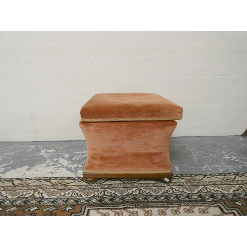 484 - Victorian mahogany framed ottoman stool upholstered in later velour on bun feet, 44cm high, 48cm wid... 