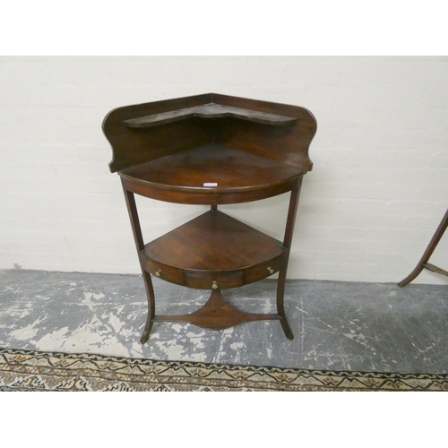 486 - 19th century mahogany bow-front corner wash stand with half gallery top above drawer with drawer fac... 