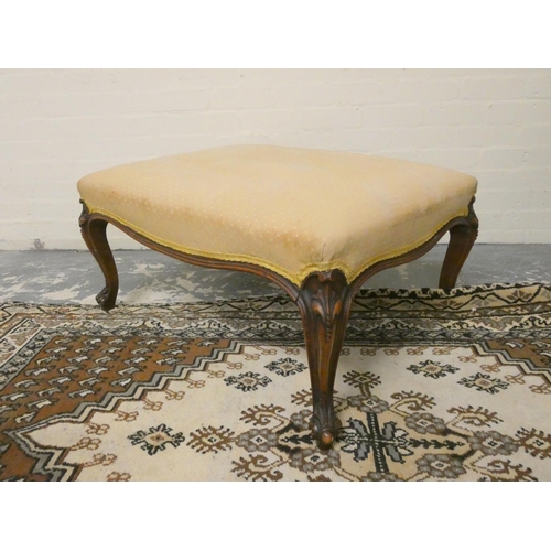 490 - Victorian French style walnut centre stool with later upholstered stuffover top on shaped sabre supp... 