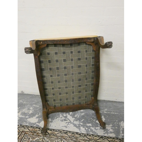 490 - Victorian French style walnut centre stool with later upholstered stuffover top on shaped sabre supp... 