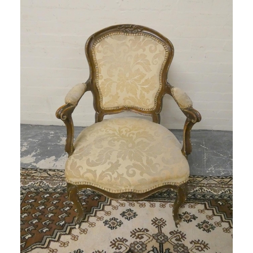 491 - 19th century giltwood ladies fauteil in the French Louis XV style, upholstered in later stuffover dr... 