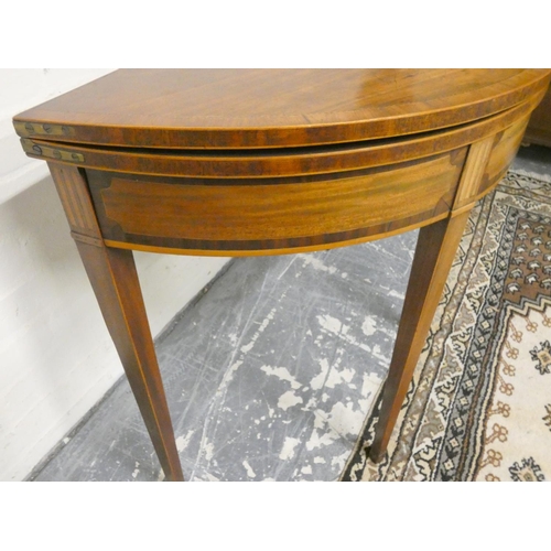 497 - 19th century George III style inlaid mahogany demi-lune tea table, inlaid to the top and frieze on t... 