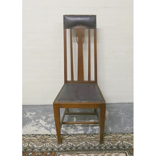 500 - Arts and Crafts oak dining chair circa 1930s with high bar back, later padded top rail and seat, uni... 