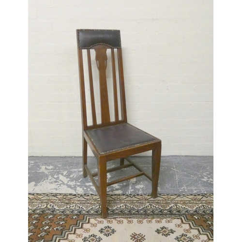 500 - Arts and Crafts oak dining chair circa 1930s with high bar back, later padded top rail and seat, uni... 