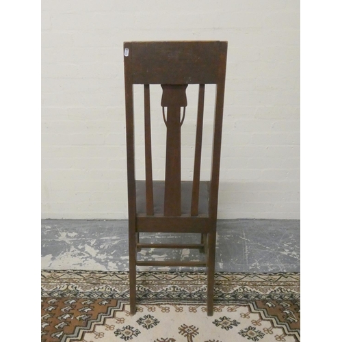 500 - Arts and Crafts oak dining chair circa 1930s with high bar back, later padded top rail and seat, uni... 