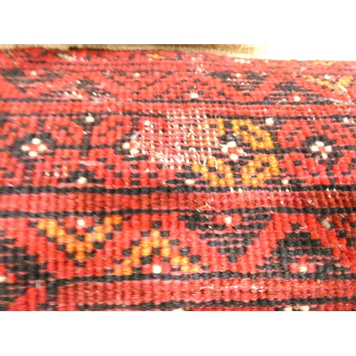 443 - Bokhara rug on red ground, 126cm x 80cm with Afghan rug, 115cm x 80cm (2)