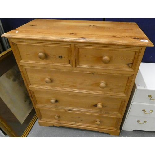 497 - Pine chest of two short and three long drawers.