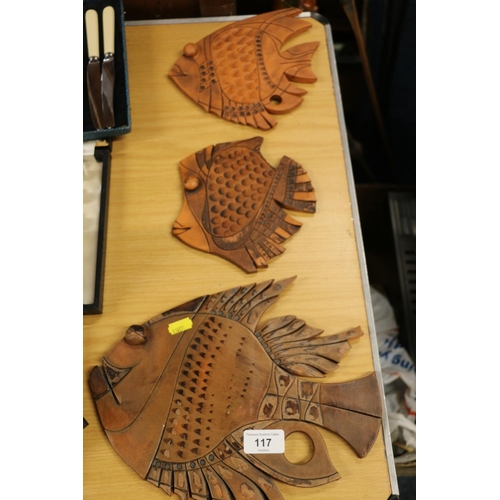 117 - Three Vitor Lopes terracotta Studio Pottery fish wall plaques, each signed to reverse.