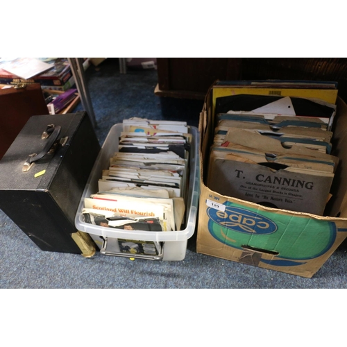 129 - Three boxes containing vintage gramophone records, singles, etc.