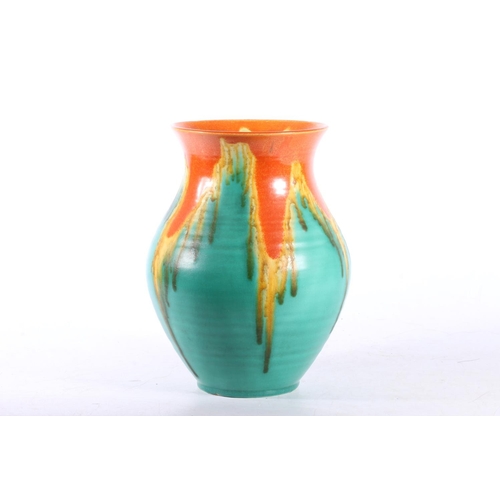 16 - Orange and green drip-glazed vase, 20cm high.