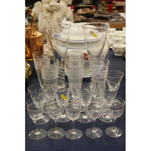 221 - Late 19th century conical display glasses and other late 19th/early 20th century glassware.