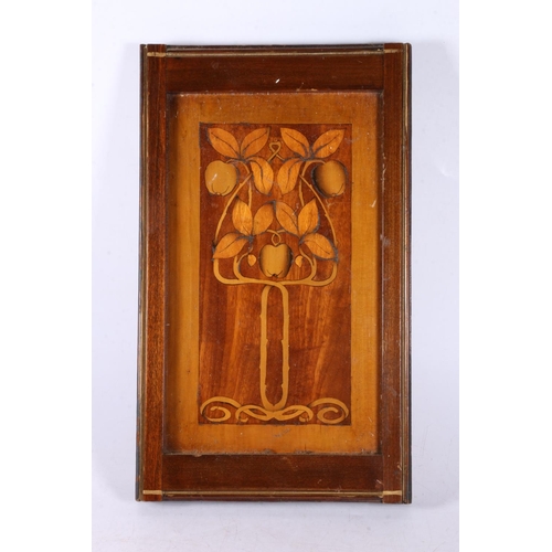 223 - Art Nouveau inlaid wooden wall plaque, 34cm high.