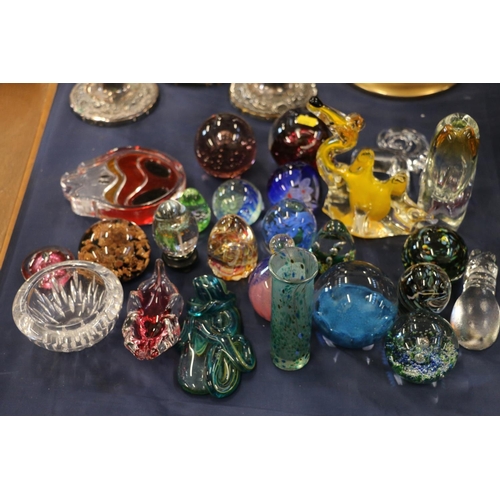 228 - Glass paperweights and glass ornaments to include Mdina, Selkirk, etc.