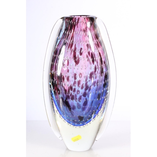 274 - Late 20th century Sommerso Art Glass vase with controlled bubbles and purple decoration, 30cm high.