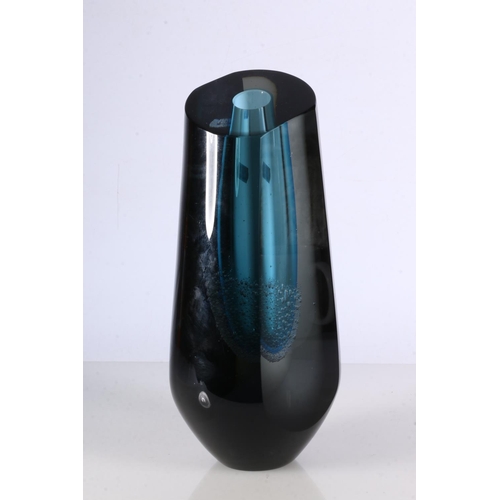 277 - Late 20th century Art Glass vase with blue Sommerso drop and scattered bubbles, 27cm high.