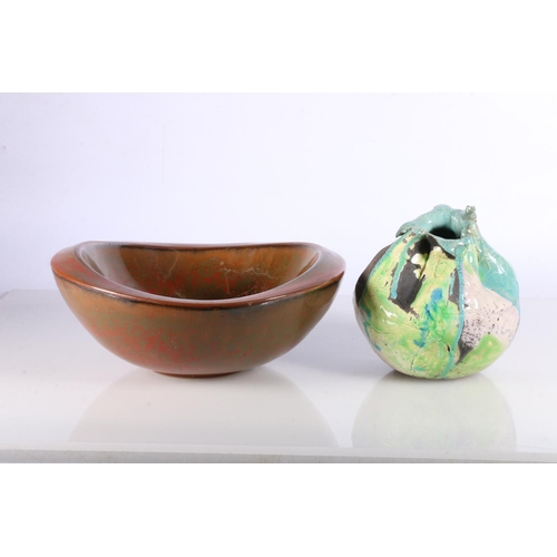 281 - Studio Pottery bowl and a polychrome freeform vase.