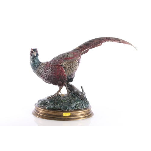 295 - 20th century painted bronze model of a pheasant, Fratin engraved to front.