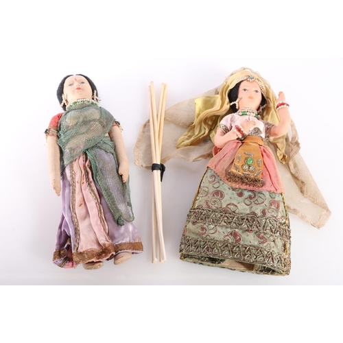 297 - Two vintage Indian felt faced dolls in traditional costume.