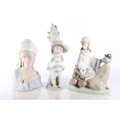 298 - Lladro bust of the Madonna, and two other Lladro figurines.