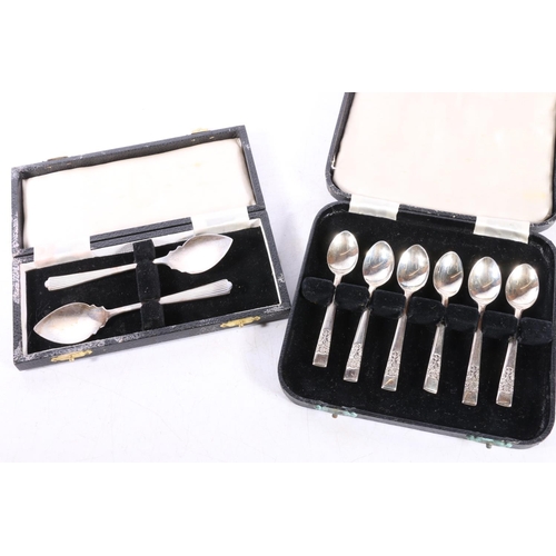 583 - Cased set of six hallmarked silver coffee spoons together with a cased pair of silver jam spoons, si... 