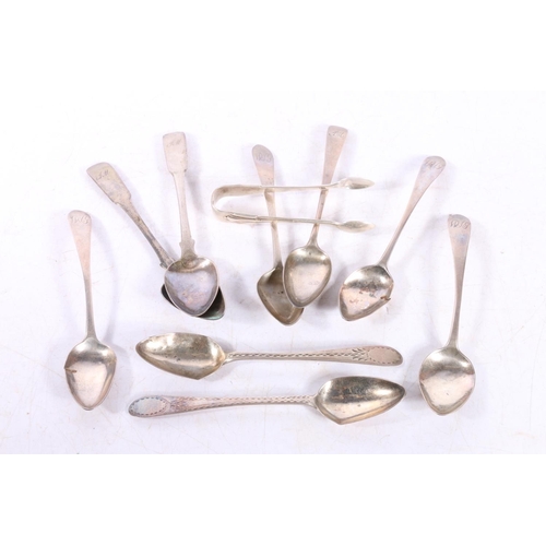 588 - Set of nine early 19thC Scottish silver teaspoons, no date marks, various makers such as Alexander H... 