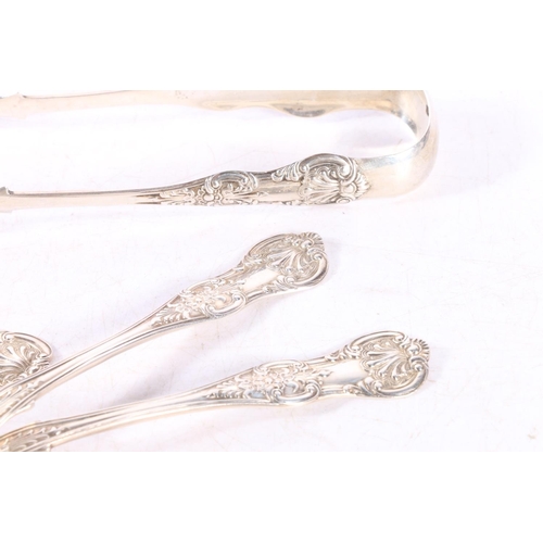 593 - Set of six Victorian Scottish Queens pattern silver teaspoons and matching sugar tongs, makers 'RD',... 