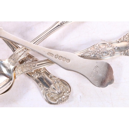 593 - Set of six Victorian Scottish Queens pattern silver teaspoons and matching sugar tongs, makers 'RD',... 