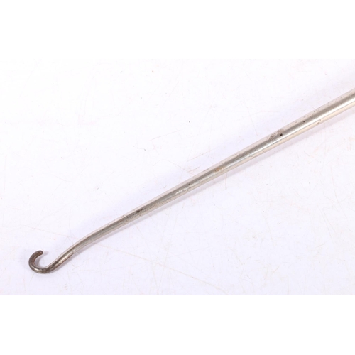 595 - Victorian button hook or boot pull with silver collar and rabbit tail terminal, L49cm