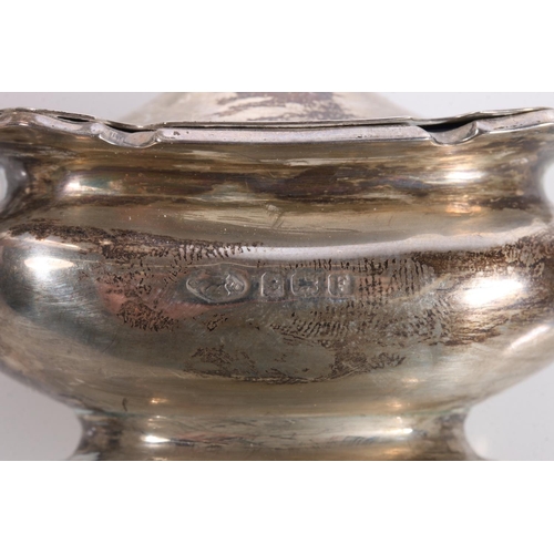 602 - Hallmarked silver sugar caster together with a small silver mustard pot with blue glass liner, silve... 