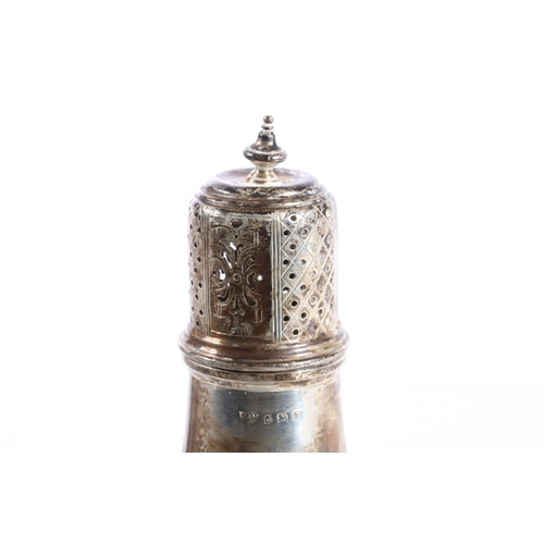 602 - Hallmarked silver sugar caster together with a small silver mustard pot with blue glass liner, silve... 