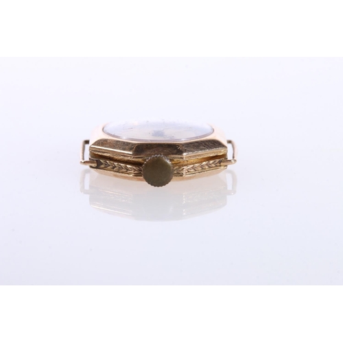 607 - Small mid-20th century 9ct gold ladies wristwatch head, case weight 2.3g