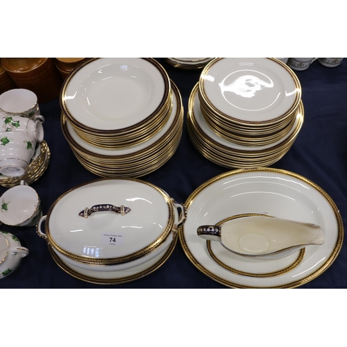 74 - George Jones & Sons Crescent china dinnerware with cobalt blue and gilt borders to include plate... 