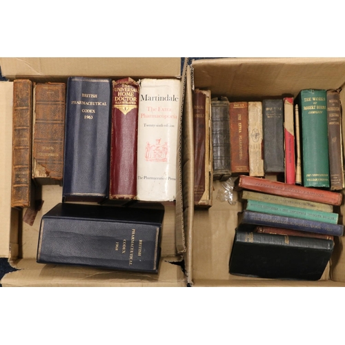 98 - Two boxes containing vintage books, many relating to pharmaceuticals.