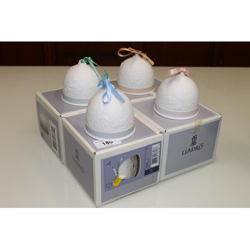 180 - Four Lladro porcelain bells to include 7613 Spring Bell, 7614 Summer Bell, 17615 Fall Bell and 17616... 