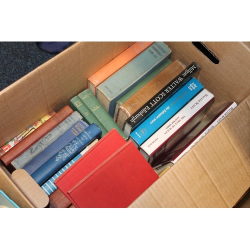 312 - Four boxes containing books to include Scottish interest, novels, The Works of Shakespeare, etc.