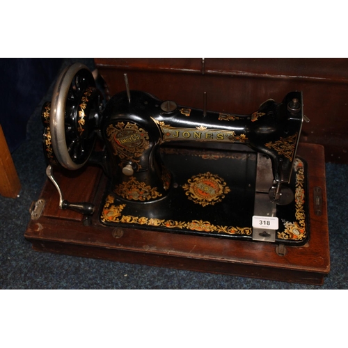 318 - Jones sewing machine., cased.