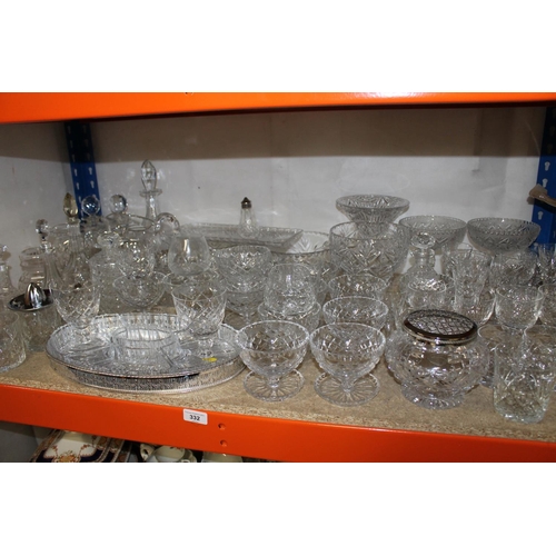 332 - Glassware to include cut-glass vases, tumblers, decanters, etc.