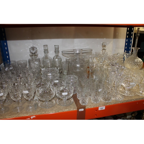 333 - Glassware to include candlesticks, decanters, sherry glasses, etc.