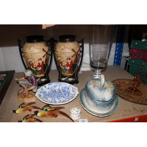 337 - Royal Doulton Beachcomber HN 2487, Embosaware decorative vases, bird wall models, etc.