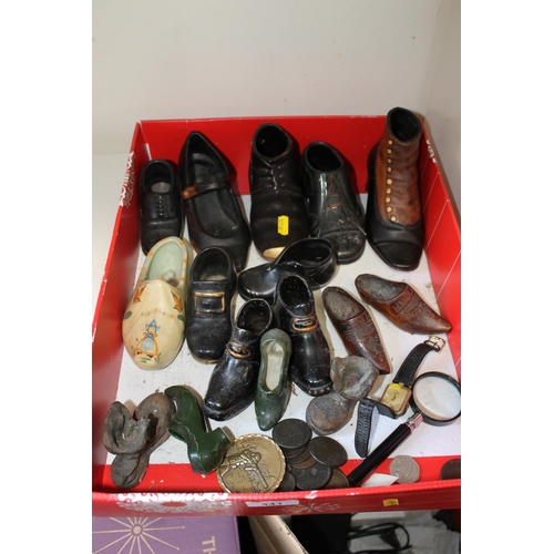 341 - Miniature porcelain and wooden shoes, etc.