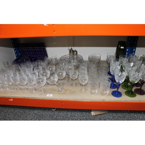 351 - Glassware to include Edinburgh Crystal tumblers, coloured stem wine glasses, etc.