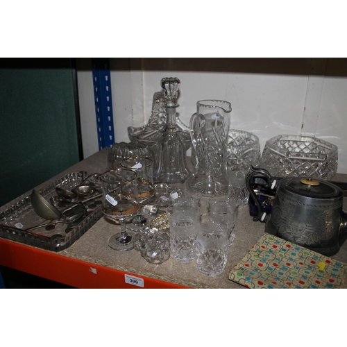 399 - Glassware to include decanters, teaspoons and tongs cased, etc.